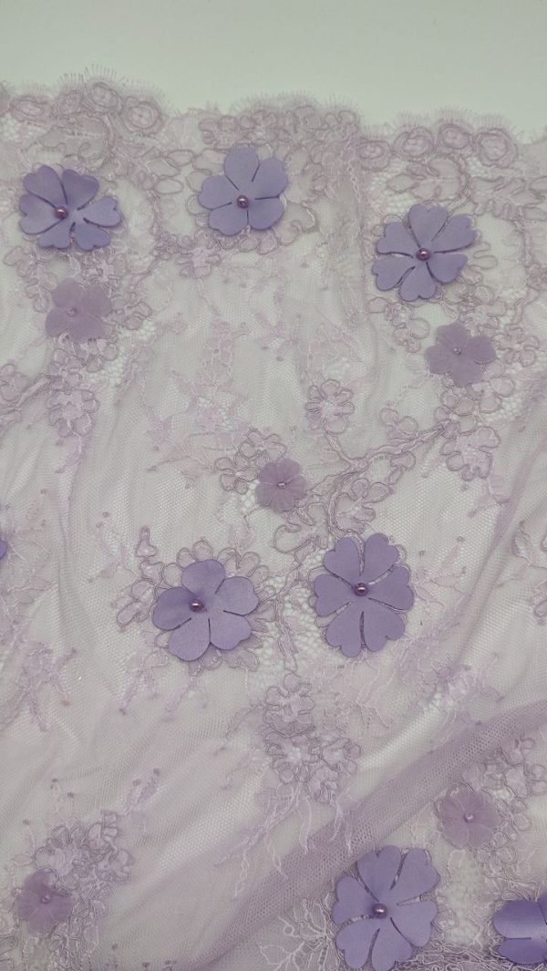 Pizzo lilla fiori a rilievo - immagine 3